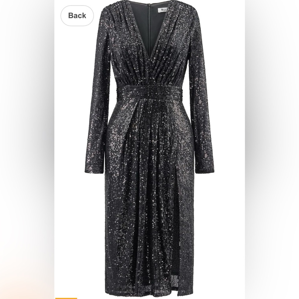 Misschen Shimmering Black Long Sleeve V-neck sequin Dress